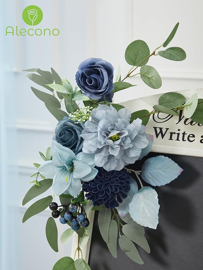 Alecono Artificial Flowers, Dusty Blue Fake Flowers Combo Box for DIY Wedding Bridal Bouquets, Cake Party Table Centerpieces Home Decor