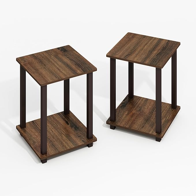 Furinno Simplistic End Table, 2-Pack, Plastic Frame, Black Walnut/Brown