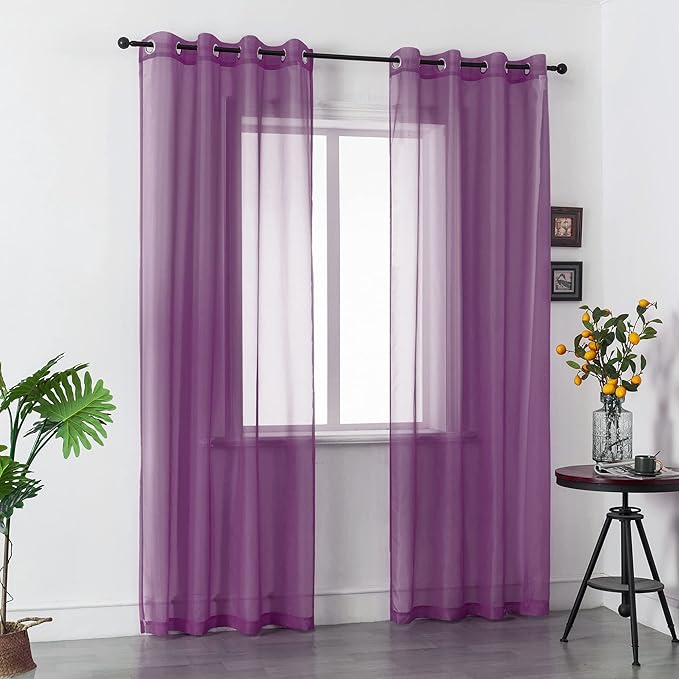 DUALIFE Purple Curtains 108 Inches Extra Length for Living Room Set of 2 Panels Grommet Window Semi Voile Drapes Dark Purple Sheer Curtains for Kids Girls Bedroom Decor Royal Purple 52x108 Inch Long