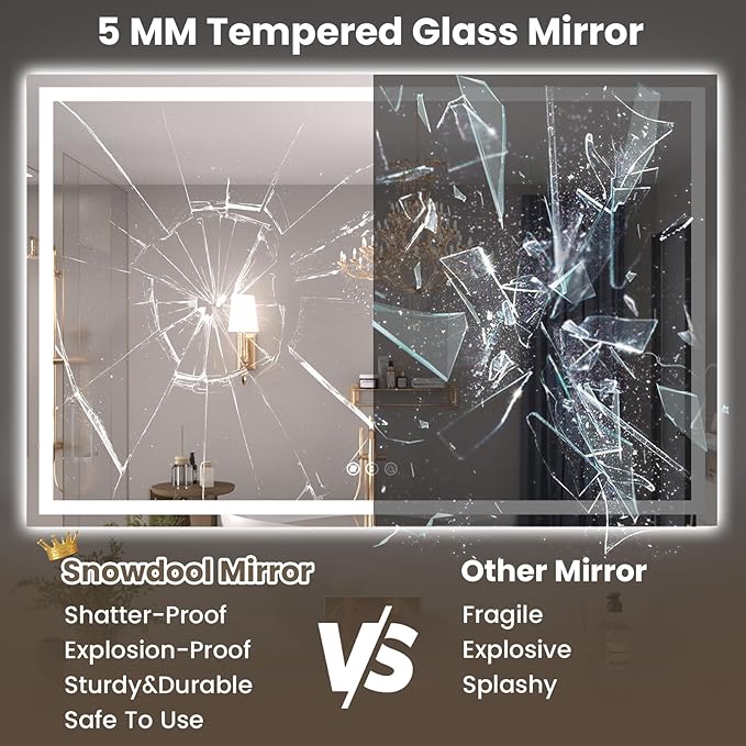 55"X30" LED Bathroom Mirror with Front Lights and Backlit, Anti-Fog, Dimmable, Shatter-Proof Tempered Glass, Lighted Bathroom Vanity Mirror for Wall with 3 Colors, Memory Function