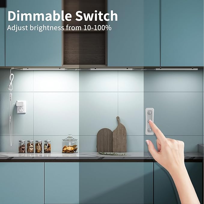 ASOKO Dimmable LED Under Cabinet Lighting Cold White 5000K, 3 Pack 12 inch Linkable Led Under Counter Lights for Kitchen, Shelf, Workbench, Cupboard Lighting, Upgrade UL Listed Plug 24V