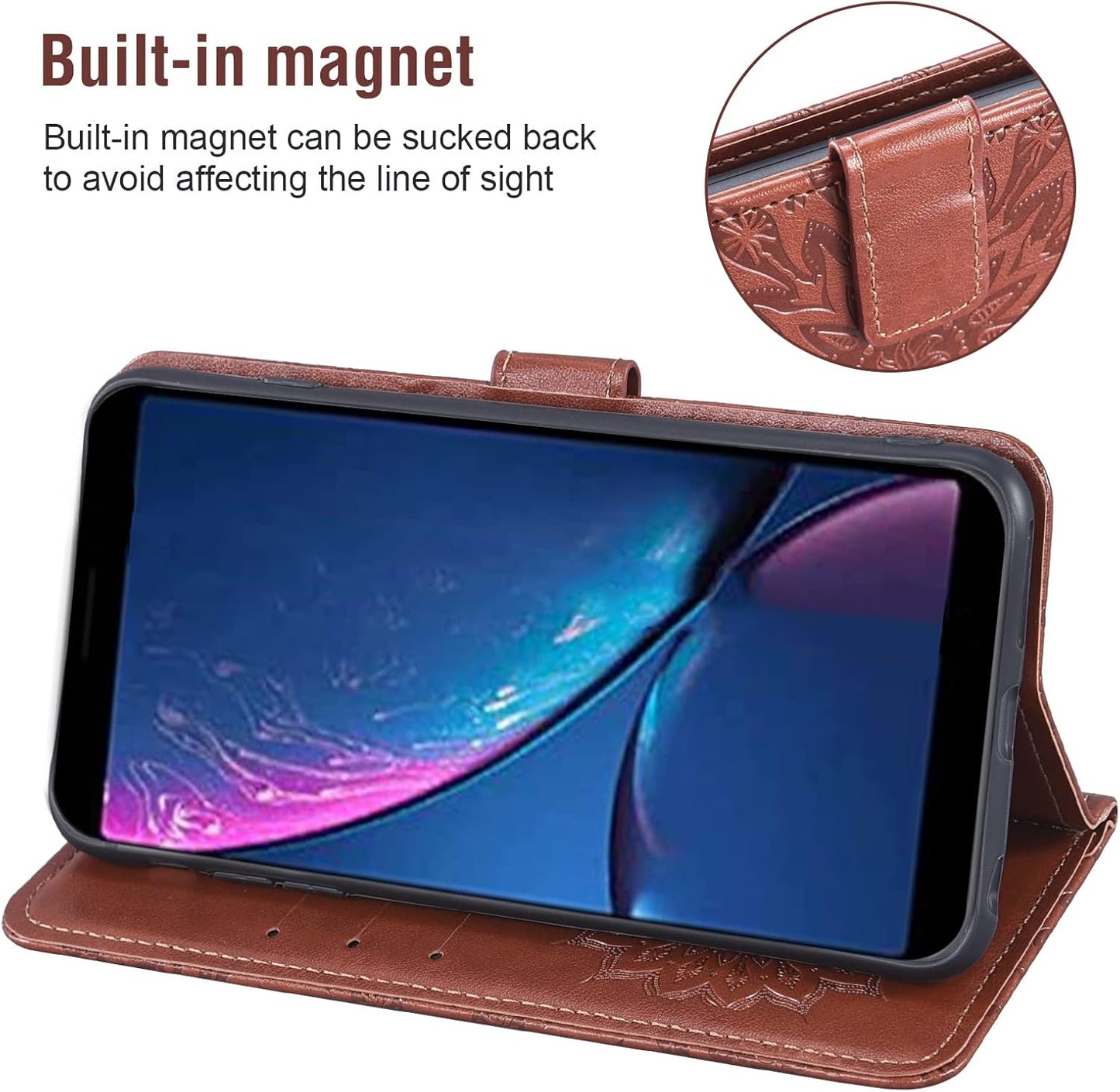 Hot Pepper Serrano 3 Wallet Case with Tempered Glass, Leather Flip Cover, Card Holder, Stand - Brown for A95B A95C A95J.