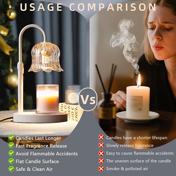 Candle Warmer Lamp with Timer: White Scented Candles Heating Lights Home Decor Table Lights for Home Living Bedroom Decorative