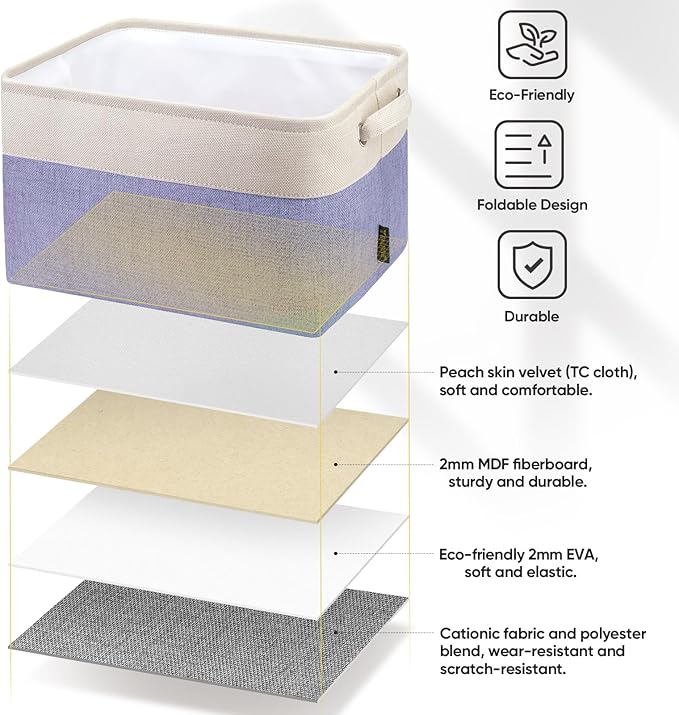 BALEINE 3 Pack Fabric Storage Bins for Shelves, Linen Storage Baskets for Organizing, Decorative Closet Bins for Clothes, Home (Lavender, 15''x11''x9.5'')