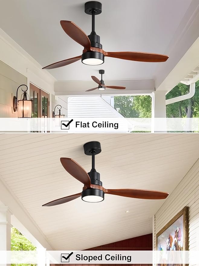 Sofucor Ceiling Fan with Lights, 52 Inch Mordern Wood Ceiling Fan with Remote for Indoor Farmhouse Bedroom Living Room Outdoor Patio Porch, Reversible DC Motor, Noiseless