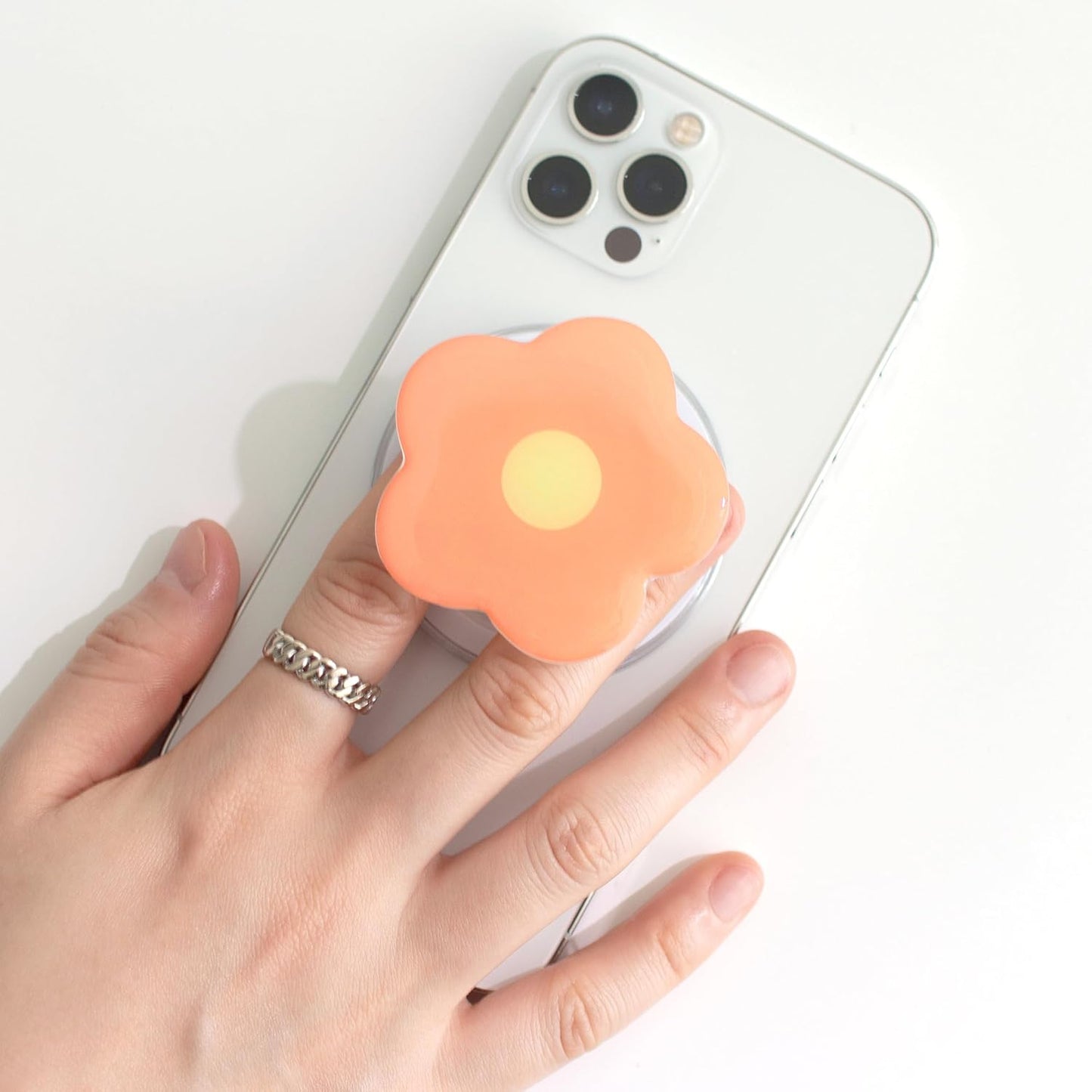 OnTheGrip Magsafe Compatible Mobile Phone Grip Stand Holder, Cute Solid Color Daisy Flower Design, Collapsible Accessory