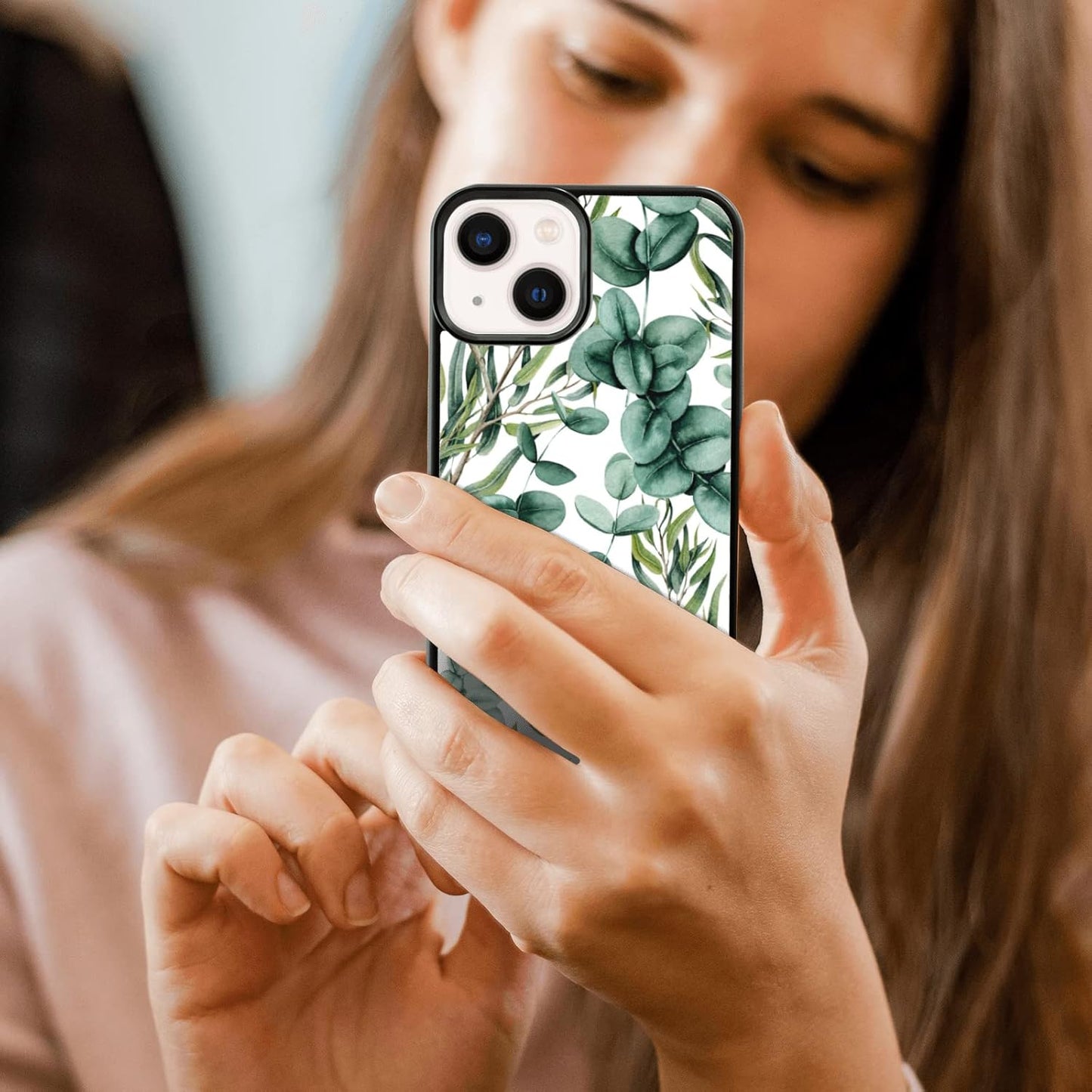Eucalyptus Summer Case for iPhone 13/14 (6.1") - Cute Green Silicone Ultra Shockproof Phone Cover for Girls & Women.