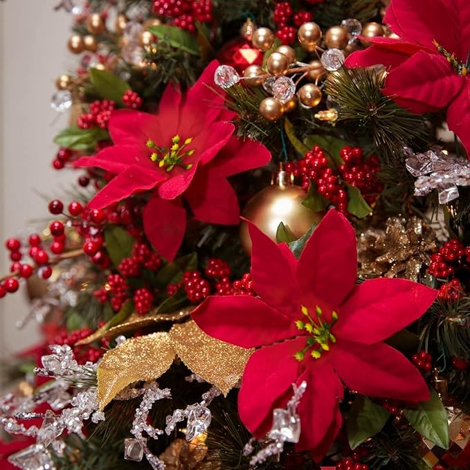 8 Pack Poinsettia Flowers Artificial Christmas Decorations, Red Poinsettia Flowers for Christmas Tree, Velvet Poinsettias Artificial Flowers for Xmas Decor DIY for Home Vase Indoor Outdoor Garden