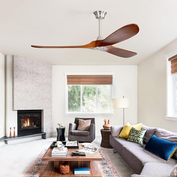 Sofucor 60 Inch Ceiling Fan No Light, Solid Wood Ceiling Fans Without Lights for Indoor/Outdoor, Remote Control, Reversible DC Motor, 3 Blades Modern Ceiling Fans for Patio, Living Room, Farmhouse