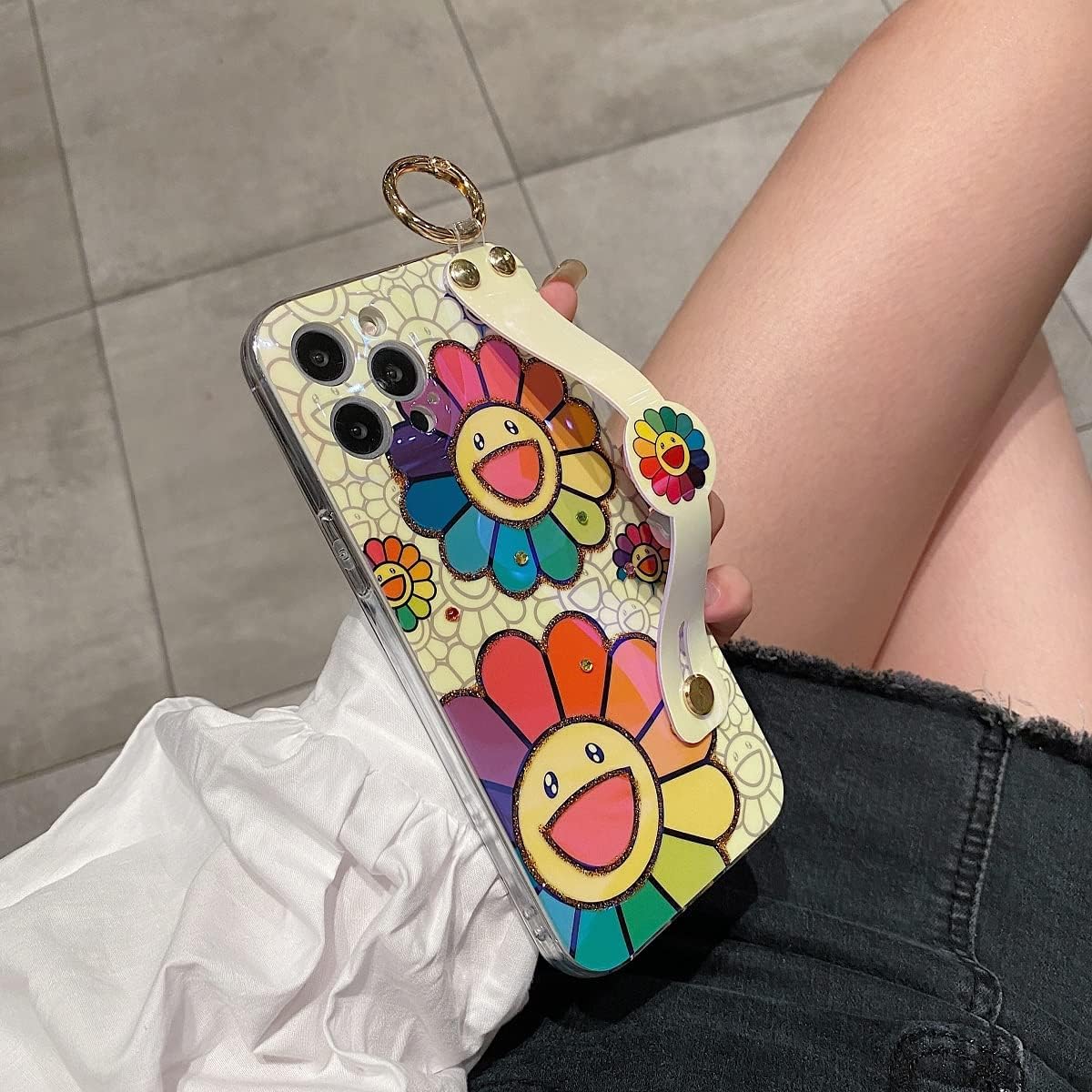 iPhone 13 Pro Max Case, Cute Glitter Bling Kickstand with Wrist Strap, Soft TPU Shockproof Cover for Girls