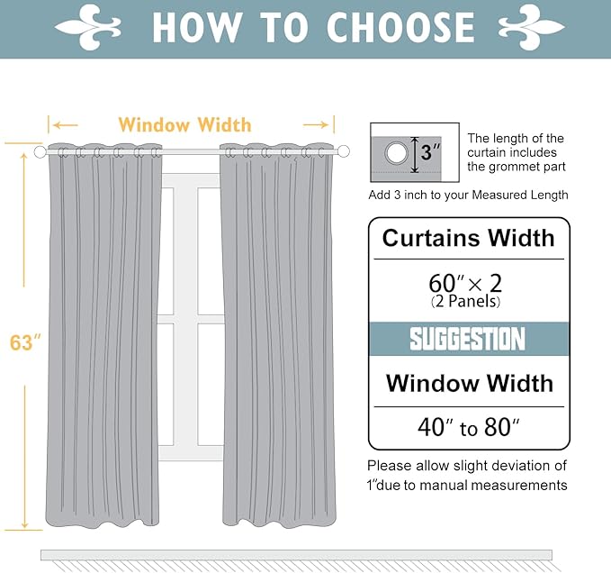 ChrisDowa 100% Blackout Curtains 63 inch Long for Bedroom with Black Liner, Extra Wide 2 Thick Layers Total Blackout Thermal Insulated Grommet Window Curtains 2 Panels Set (Light Grey, 60 x 63 Inch)