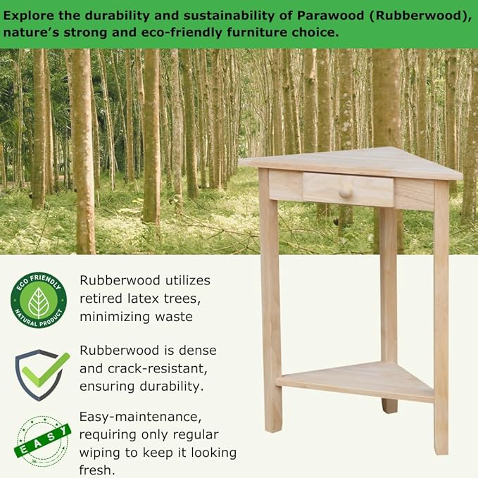 IC International Concepts Corner Accent Table Solid Real Wood, Sturdy Parawood, 19.7" W x 9.9" D x 24" H, DIY, Paint/Stain Ready, Unfinished