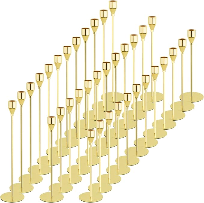 Gold Candlestick Holder Set of 36 for Taper Candles, Decorative Candle Holders Bulk Candle Stick Holders Taper Candle Holders for Table Centerpiece Wedding Dinning Party Anniversary Home Decor