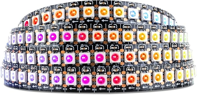 SEZO WS2812B LED Strip Light 3.3FT/1M 144LEDs/m Individually Addressable Programmable 5050SMD Digital RGB Alloy Wires Flexible Dream Color IP30 Non-Waterproof PCB Black DC5V
