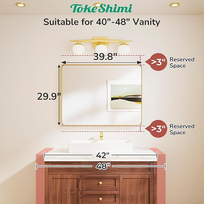 TokeShimi Brushed Gold Bathroom Mirror,40x30 Large Bathroom Mirror Rectangle,Aluminum Vanity Mirror Bathroom Wall with Tempered Glass,Modern Gold Mirror Framed(Horizontal/Vertical)