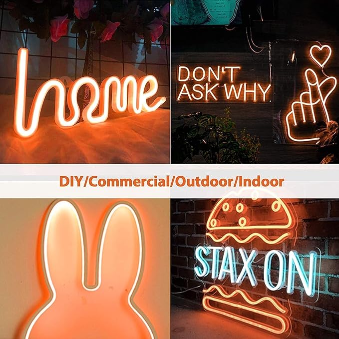 Lamomo LED Neon Lights, 16.4ft Orange Halloween Decorations 0.39In/Cut Rope Light, 12V Flexible Waterproof Silicone Neon Lighting for Indoor Outdoor Decor（Power Adapter not Included