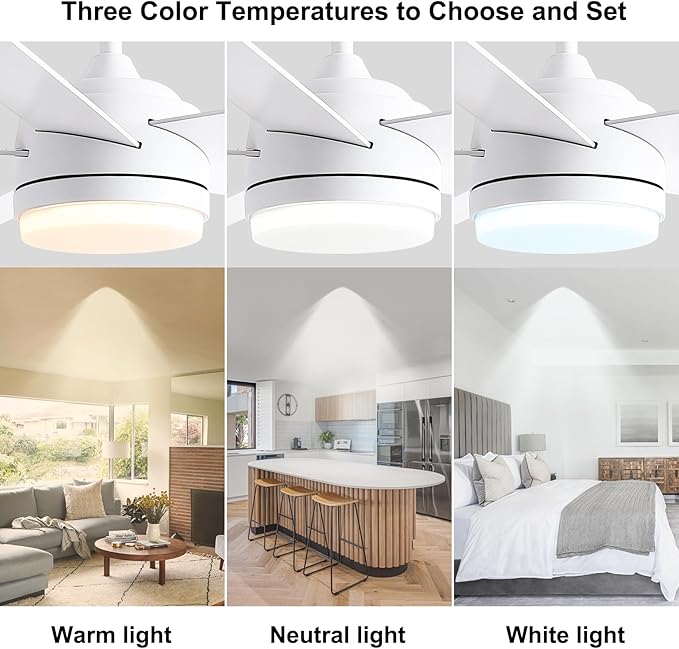 YUHAO 60 Inch White Ceiling Fan with Light and Remote Control.Noiseless,Dimmable,3CCT,6 Speeds Reversible, DC Ceiling Fans for Indoor or Covered Outdoor