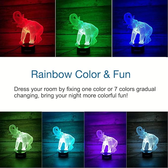 3D Elephant Decor Lamp Gift with Remote, 7 Color Changing Night Light Birthday Toys for Kids Girls Boys