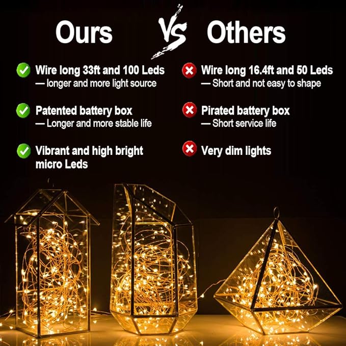 MUMUXI 4 Pack 33ft Fairy Lights with Remote Control, 100 LED Battery Operated String Lights, Waterproof and Perfect for Outdoor Indoor Decorations, Warm White LED Christmas Halloween Lighting
