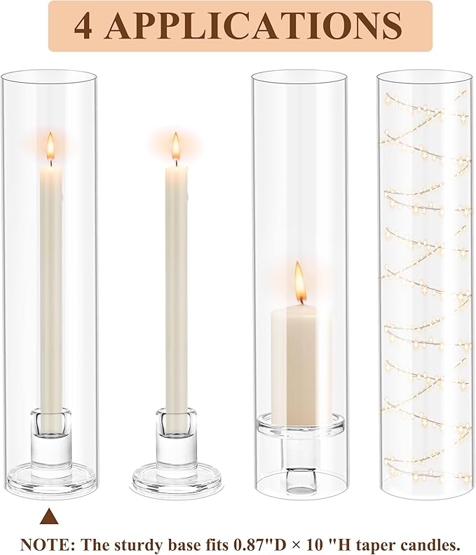 Hurricane Candle Holder Thickened Cylinder Covers 4 Pcs Taper Candle Sticks Holder Glass Tall Candlesticks Holders Centerpiece for Wedding Dining Table