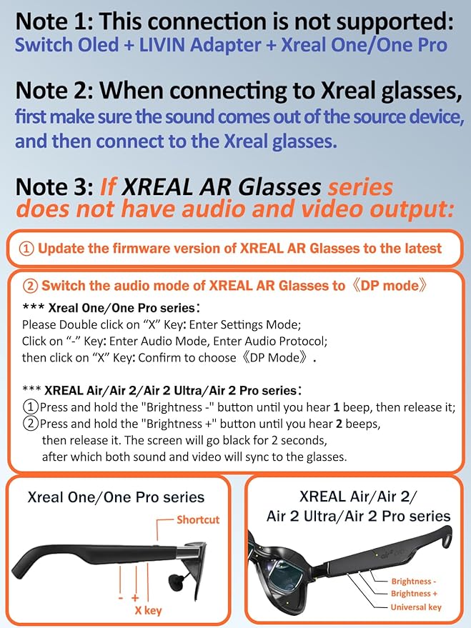 LIVIN USB C to Portable Monitor、AR Glasses XREAL One、Air 2 Pro/VITURE Pro/RayNeo Air 2s、3s/Rokid,【4K@60Hz+PD 100W+Audio 3.5mm】,USB C to Type C Adapter iPhone15/16、Android、PC、Switch、Steam Deck、Rog Ally