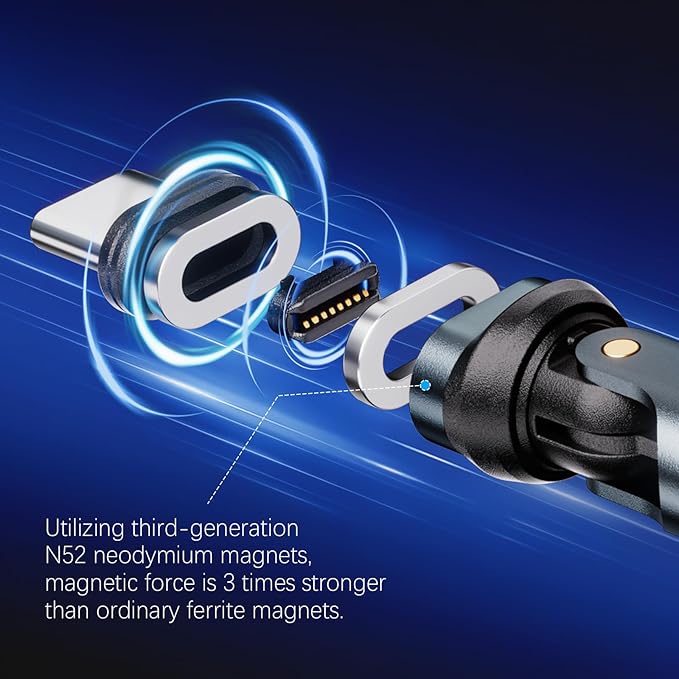 Magnetic USB Type-C Adapter 16PIN Anti-Arc 540° Rotating Swivel Connector Stable PD240W Fast Quick Charging 480mbps Data sync