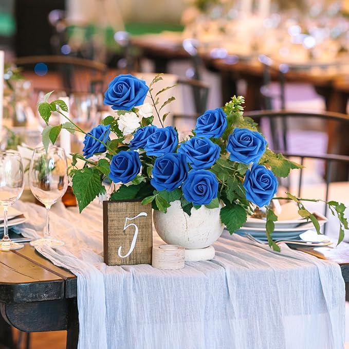 JOYLEX 100Pcs Royal Blue Artificial Flowers Realistic Roses, Real Looking Fake Roses with Stem for DIY Wedding Bouquets Centerpieces Bridal Shower Party Home Romantic Decorations (Blue, 100pcs)