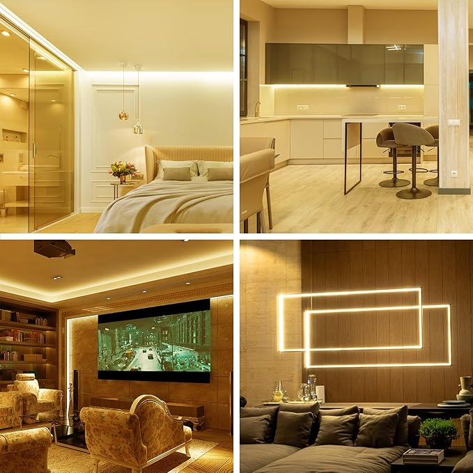 phopollo Warm White LED Strip Lights, 50ft (2 Rolls of 25ft) Dimmable 3000k Warm White Led Light Strip, 900 LEDs Flexible Led Lights for Bedroom, Mirror, Kitchen Decoration