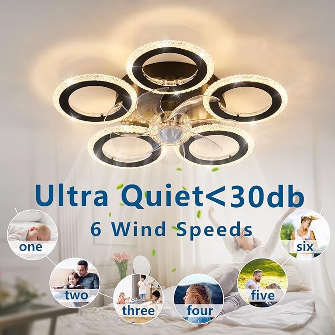 Ceiling Fan with Lights Remote Control, 20" Personality Geometric Ceiling Fan with Light, 6 Speeds 3 Light Color Low Profile Ceiling Fan for Kitchen Bedroom Living Room