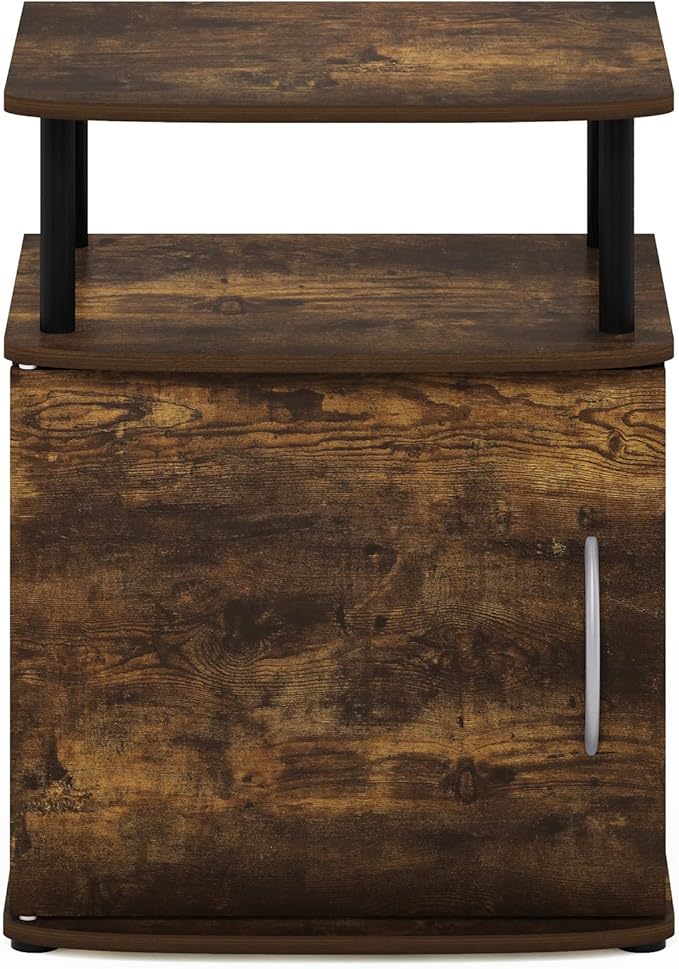 Furinno Jaya End Side Sofa Table/Nightstand with Door, Amber Pine/Black