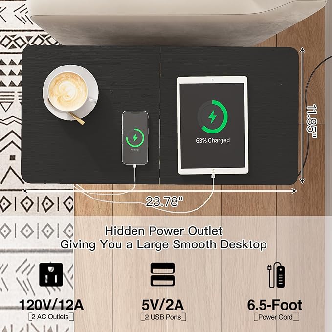 LIDYUK End Table with Charging Station, Narrow Side Table with Drawer and USB Ports & Power Outlets, Nightstand Bedside Tables for Small Spaces, Bedroom, Living Room, Black