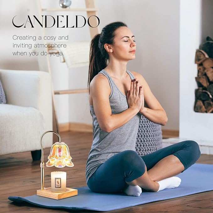 Candle Warmer Lamp with Timer: Iridescent Flower Candle Warming Lamp with 2 Bulbs Height Adjustable Wax Warmer Dimmable Home Decor Mom Birthday Gift for Women