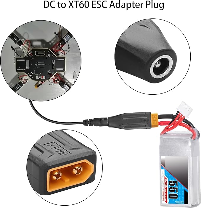 YAODHAOD XT60 to DC 5525 Adapter 2pcs, XT60 Male to DC 5.5mm x 2.5mm Female Model Airplane Power Connector Extender Adapter for Drone, Model, Energy Storage Power (XT60 Male to DC5525 Female)