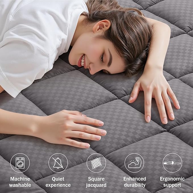OLANLY California King Quilted Fitted Mattress Pad – Soft Down Alternative Pillow Top Mattress Topper, Cooling Breathable Mattress Cover, Machine Washable Deep Pocket Mattress Protector, Dark Grey