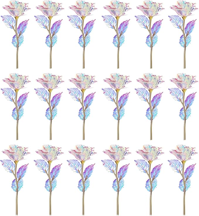 20PCS Artificial Colorful Flowers Galaxy Rose Crystal Flower Glass Rose Gifts for Wedding, Mother' s Day Memorable Days, Color A
