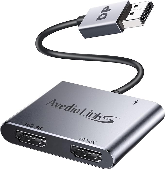 DisplayPort to Dual HDMI Adapter, 4K 60Hz DP Source to HDMI Splitter Multi-Monitor, Extended Mode Display Adapter for Windows MST Dual Monitors Compatible with Computer Laptop Graphic Card,PC (Grey)