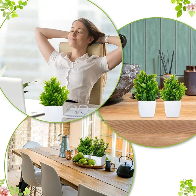Mimorou 16 Pcs Small Fake Plants Mini Artificial Potted Plants Faux Pot Flowers Indoor Plastic Eucalyptus Greenery for Home Bathroom Living Room Office Decor
