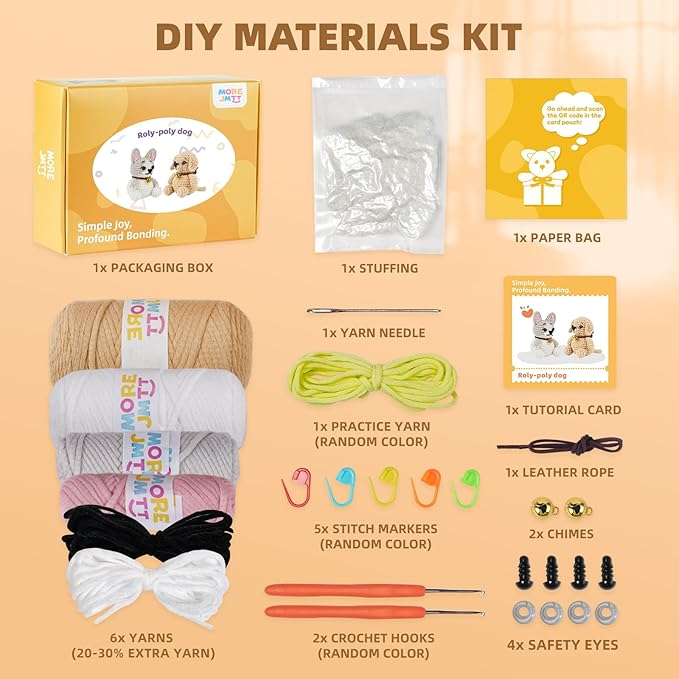 MOREJMTT Crochet Kit for Beginners, Learn to Crochet, Include Easy Knitting Soft Yarn, Step-by-Step Video Tutorial, Hook, Holiday Birthday Gift for Adults and Kids(2pack Dog)
