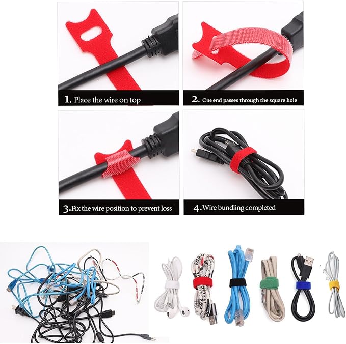 60 Pack Reusable Color-Coded Write-On Cable Labels & Cord Organizer Kit with 30 Labels to Label Cords + 30 Ties for Home Office Electronics Cord Management