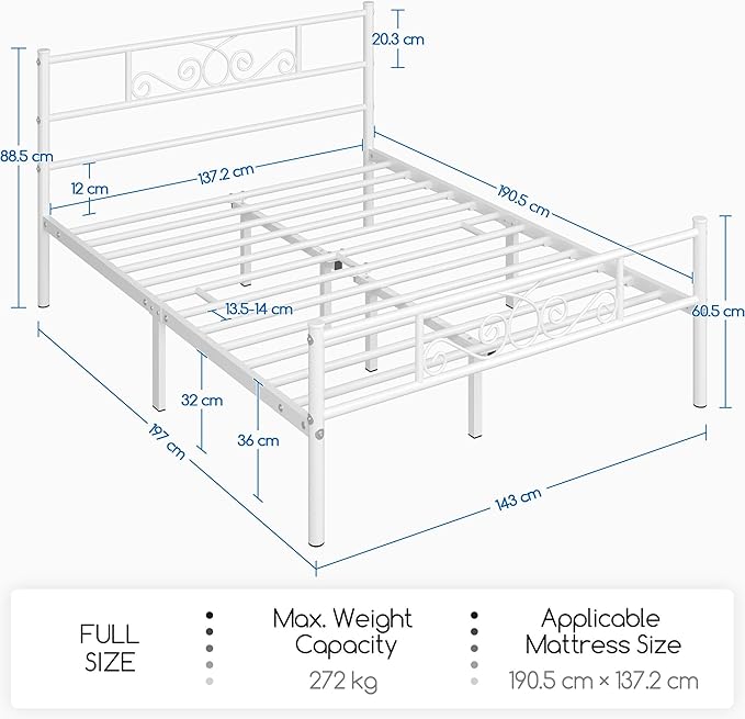 Yaheetech Full Bed Frames Metal Platform Bed with Headboard&Footboard for Bedrooms/No Box Spring Needed/Easy Assembly/Underbed Space: 12.6"/White Full Bed