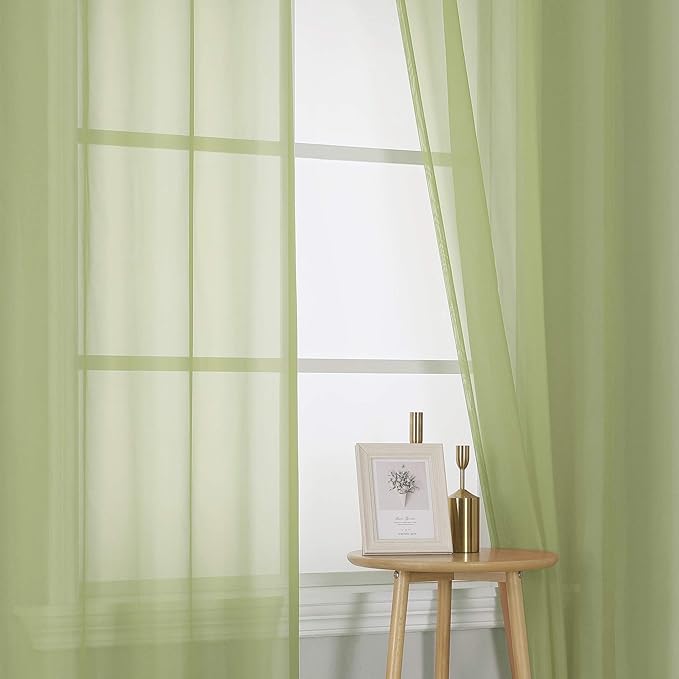 KEQIAOSUOCAI 2 Pieces Sage Sheer Curtains 84 Inches Long for Bedroom Bed Canopy Voile Grommet Sheer Window Drapes Panels for Living Room Dining Wedding Party Backdrop 54Wx84L Set of 2