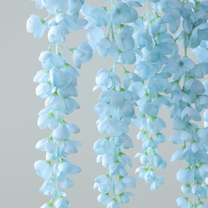 mizii 6Pcs Grey Wisteria Hanging Flowers 48" Silk Wisteria Artificial Flowers Garland Vines Fake Hanging Flowers Decoration for Wedding Flower Wall Backdrop Centerpieces Party Room Decor (Grey)