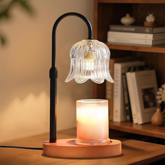 Candle Warmer Lamp with Timer: Adjustable Dimmable Height Adjustable - Flower Shape Wax Lamp Jar Candles Modern Home Decor Table Lights Glass Lampshade - Bedroom Decor