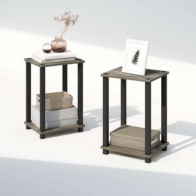 Furinno Simplistic Night Stand Set of 2, 2-Tier Small Nightstand with Open Shelf, Toolless Assembly Bedside Table, End Table, Side Table, for Bedroom, Living Room, French Oak