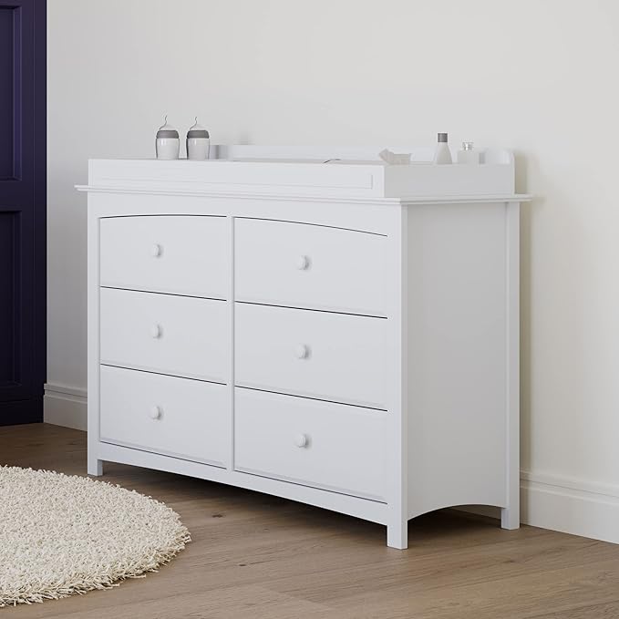 Storkcraft Kenton 6 Drawer Double Dresser (White) For Kids Bedroom, Nursery Dresser Organizer, Chest Of Drawers For Bedroom, Universal Design For Children’s Bedroom