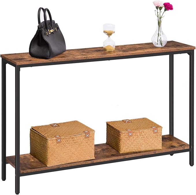 HOOBRO Console Table, 47.2" Narrow Entryway Table, Industrial Sofa Table with Shelf, Entrance Table for Living Room, Hallway, Foyer, Corridor, Office, Metal Frame, Rustic Brown and Black BF20XG01G1