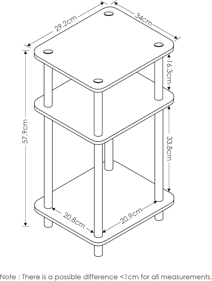 Furinno JUST Side Table, 3-Tier End Table, Open Shelves Night Stand, Bedside Table, Toolless Assembly, for Living Room, Bedroom, Bathroom, White(Espresso)