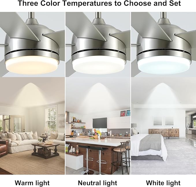 YUHAO 60 Inch Brushed Nickel Ceiling Fan with Light and Remote Control.Noiseless,Dimmable,3CCT,6 Speeds Reversible, DC Ceiling Fans for Indoor or Covered Outdoor