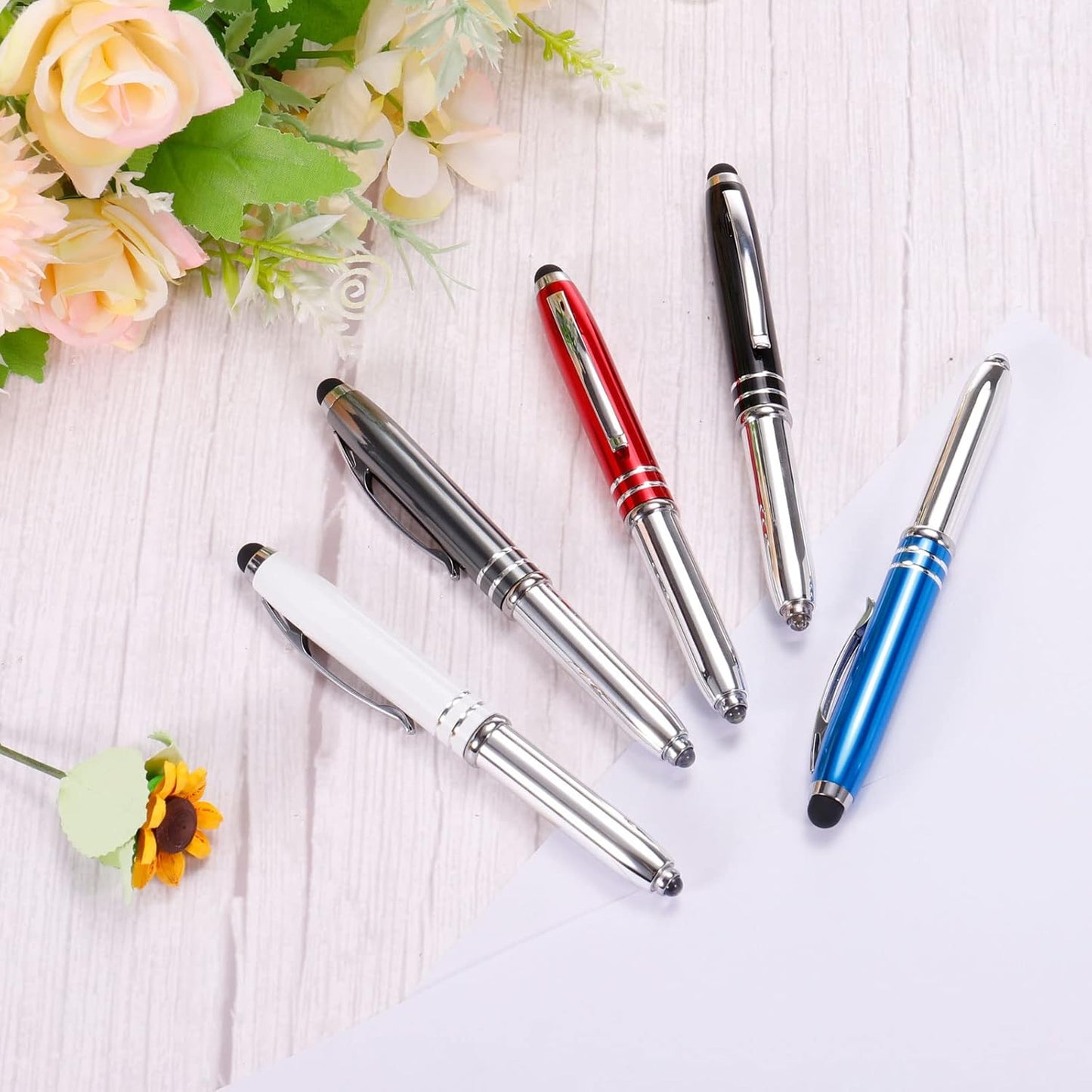 PATIKIL 2 Pack Ballpoint Pen with Stylus Tip and LED Flashlight, 1.0mm Medium Point, Black Ink, Gray