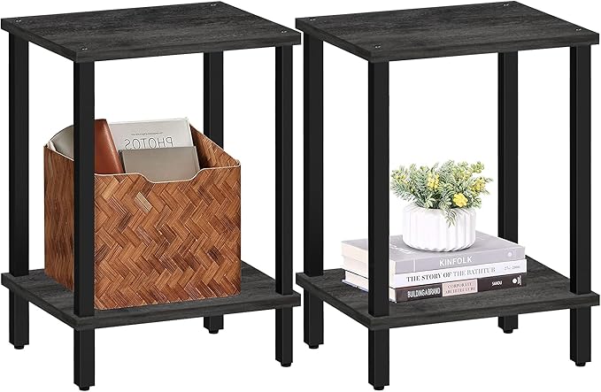 TUTOTAK End Table, Set of 2, Side Table, Nightstand, 2-Tier Storage Shelf, Sofa Table for Small Space, Living Room, Bed Room, Charcoal Grey TB01BY035(2PCS)